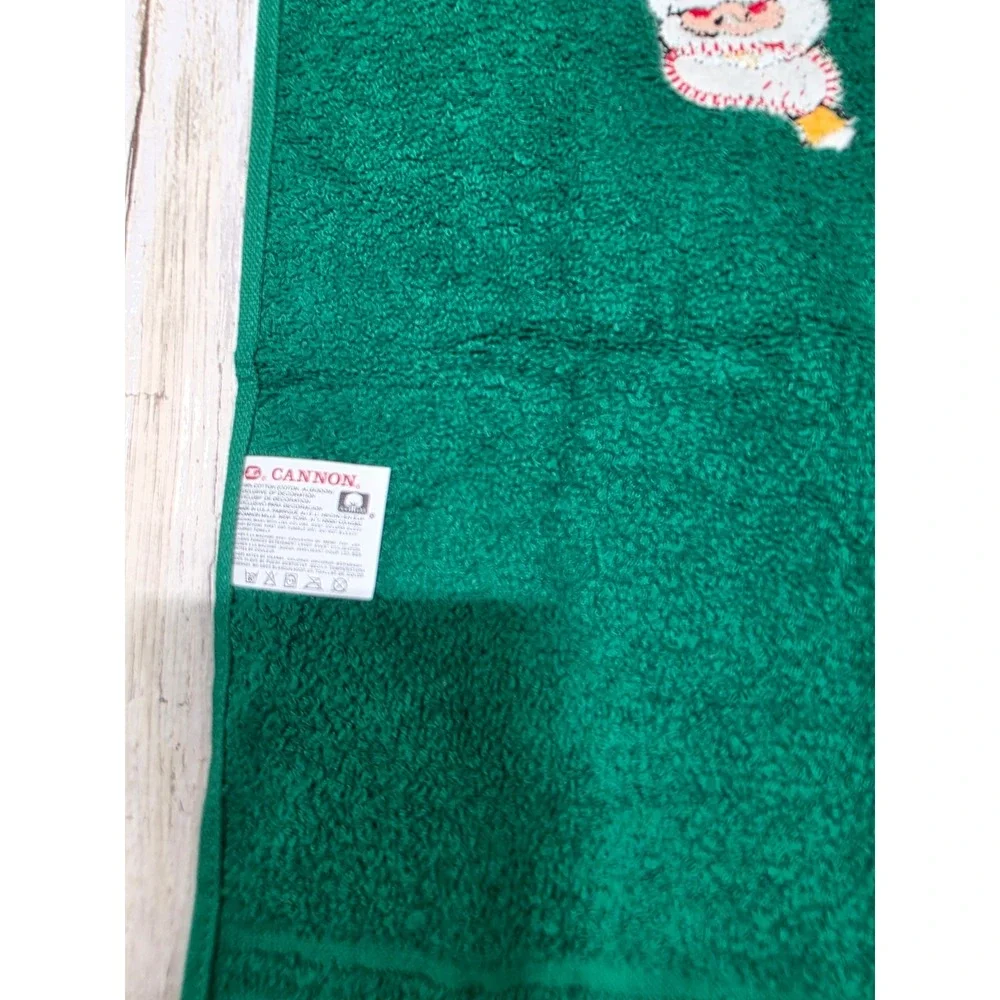 Cannon Christmas Santa Claus‎ Green Hand Towel Set 3 Piece Embroidered Fringed
